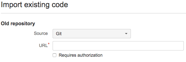 Fields for importing existing code from Github