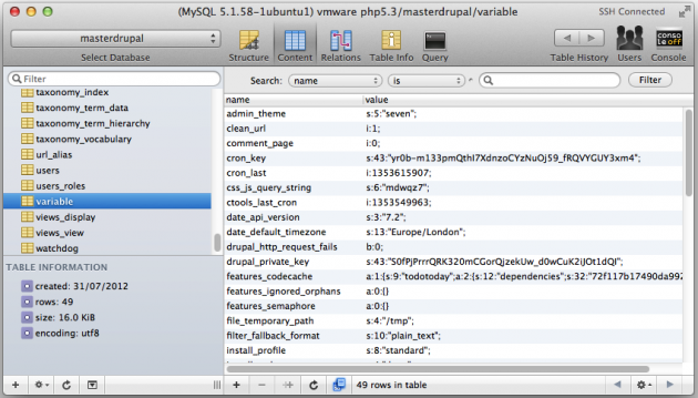 The Drupal variable table