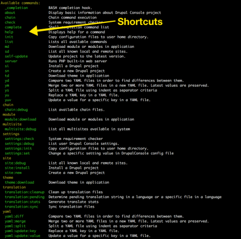 Drupal Console shortcuts