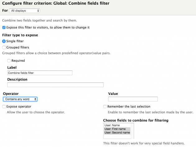 Configure the combined filter