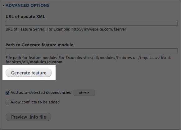Feature generate button