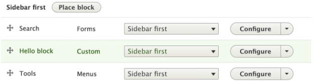 
New custom block in sidebar first region list
