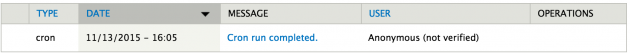 Log message showing cron has run