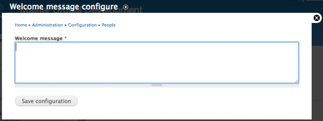 The welcome message admin form