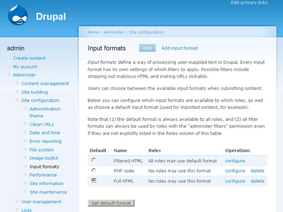 Full HTML input format