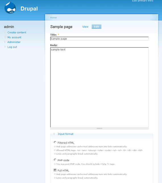 Node input format set to Full HTML